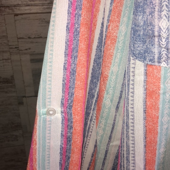 Button Down V Neck Shirts Long Sleeve Blouse Colorful Striped Casual Work large‌ - Picture 6 of 12